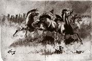Untitled sketch of wild horses, Cary, William